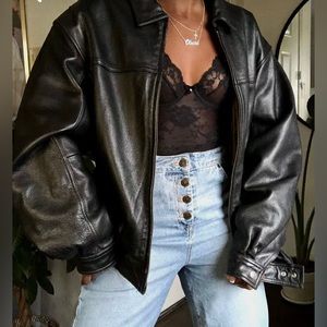 Genuine oversized vintage leather jacket